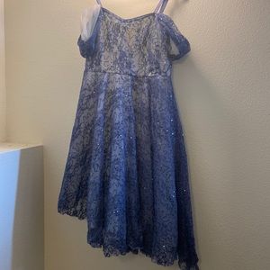 Revolution lyrical contemp dance costume dress blue sequin lace over cream mesh